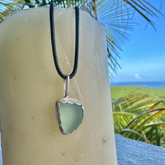 Hand Crafted Jewelry - Aqua blue Sea glass Handmade 995 925 silver soldered necklace beach boho
